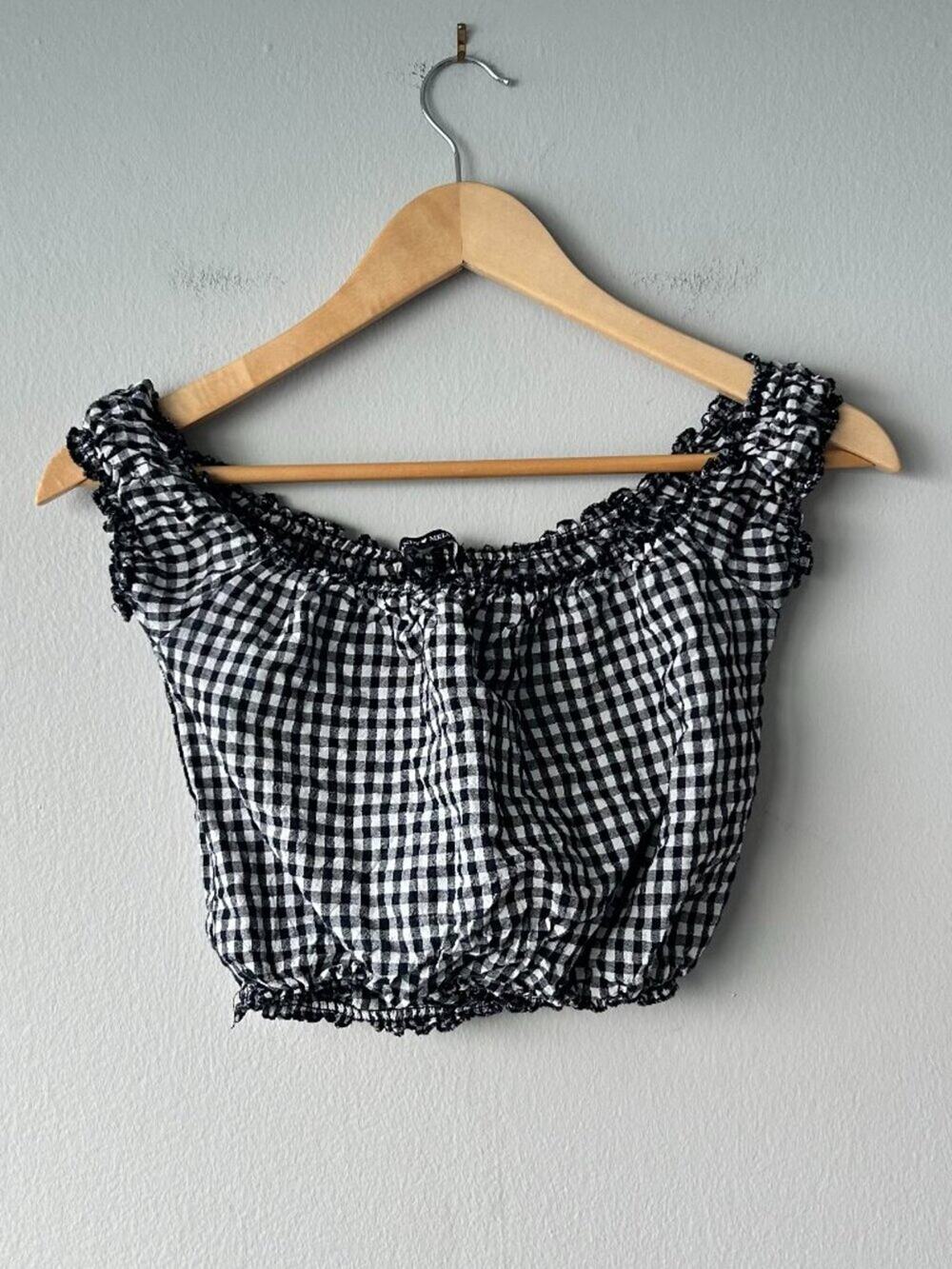 Brandy Melville Black White Gingham Off Shoulder Crop Top One Size Italy